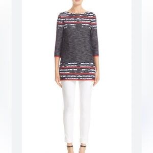 St. John Women's Black Red & Blue Knit  Striped Top